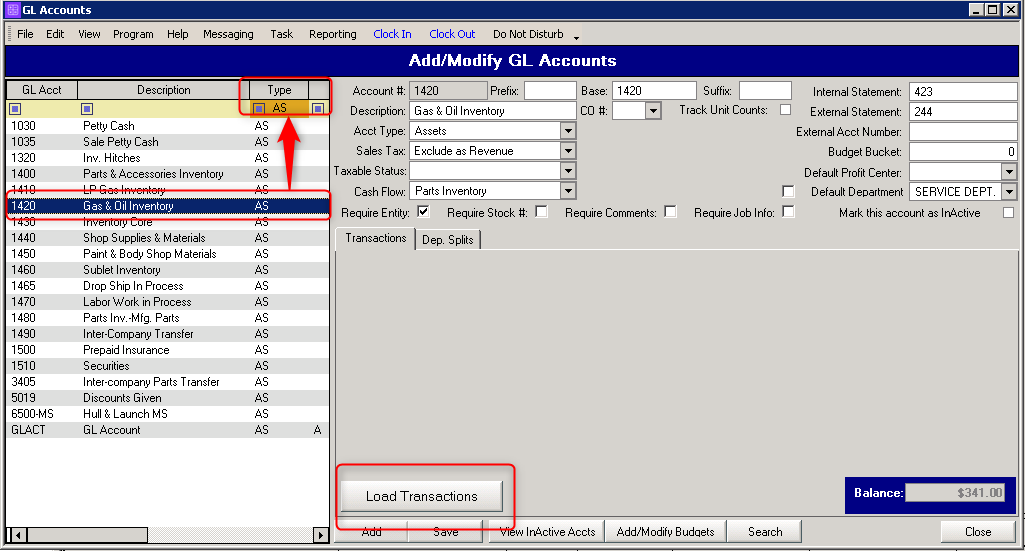Add / Modify GL Accounts Motility Software Solutions