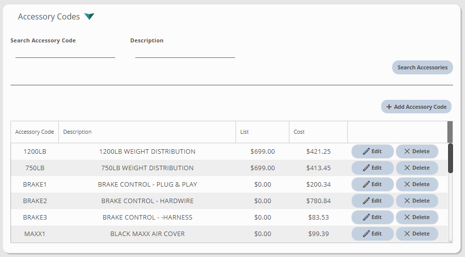 Unit Inventory Accessory Codes Motility Software Solutions